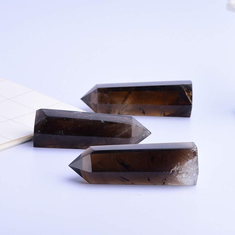 Runyangshi Smoky Quartz Natural Healing Crystal Wands Height 2"-2.4", 6 Faceted Prism Wand Reiki Chakra Stone, Natural Quartz - Image 4