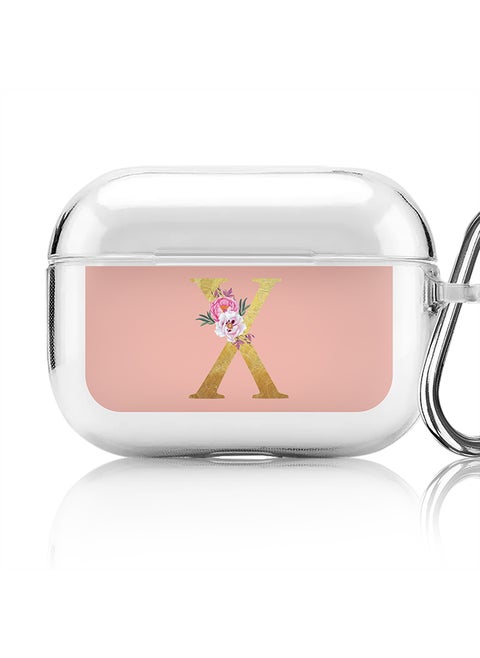 Classic Clear printed Case for Apple Airpods Pro Soft TPU Gel Thin Transparent Flexible Cover - Custom Monogram Initial Letter Floral Pattern Alphabet - X (Rose Pink )
