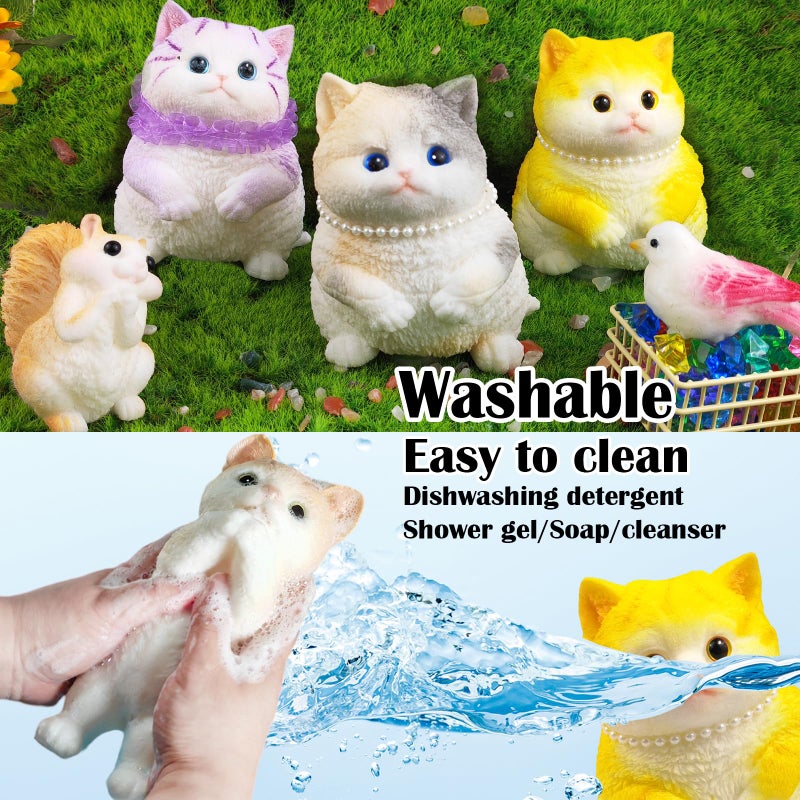 QOUXZ Hand Painted Cat Squishy Toys  Ultra Soft Kitty Squeeze Fidget Toys For Stress Relief  Kawaii Squishies Sticky Animal Toys For Adults Kids Decompression Sensory Balls Toys - Image 3
