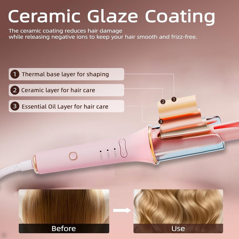 AccLoo Automatic Curling Iron, 2-Way Rotating Ceramic Hair Curler, 3 Heat Settings and 30s Fast Heating, Ionic Care, Auto Shut-Off, Anti-Scald & Anti-Tangle for Effortless Styling - Image 3