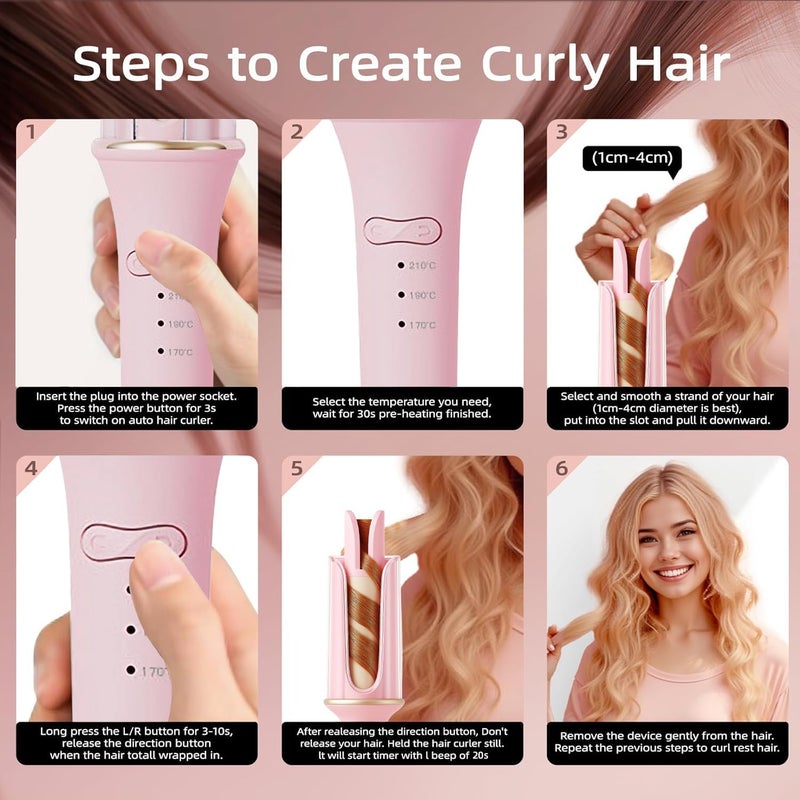 AccLoo Automatic Curling Iron, 2-Way Rotating Ceramic Hair Curler, 3 Heat Settings and 30s Fast Heating, Ionic Care, Auto Shut-Off, Anti-Scald & Anti-Tangle for Effortless Styling - Image 5