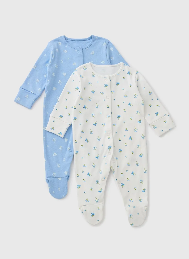 Matalan 2 Pack Baby Blue Floral Sleepsuit