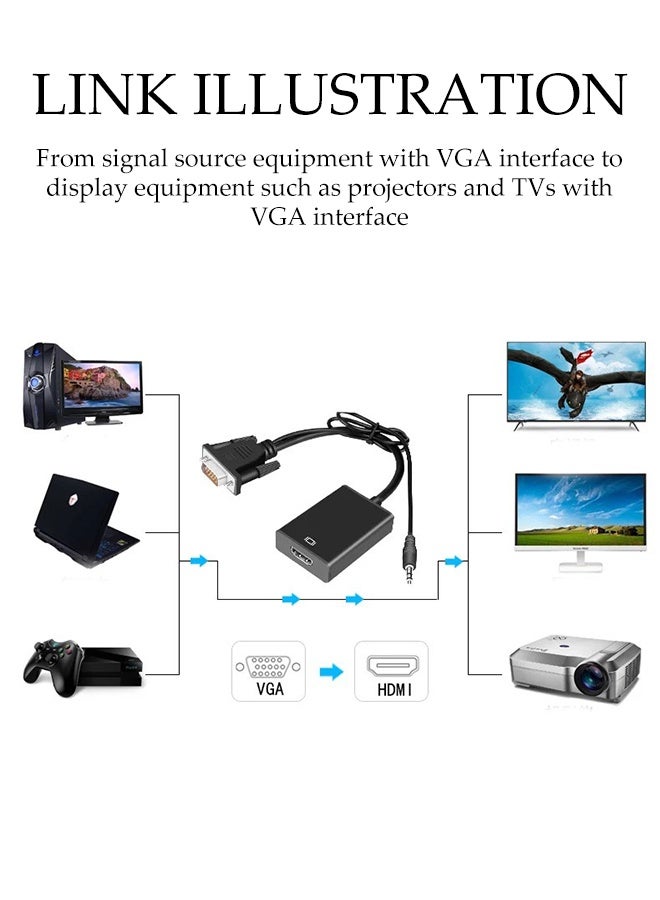 DUNISO VGA to HDMI Converter Adapter，1080P HD TV AV HDTV Audio Converter Adapter with USB Cable，VGA To HDMI Converter Output 1080P HD with Audio Adapter Cable - Image 2
