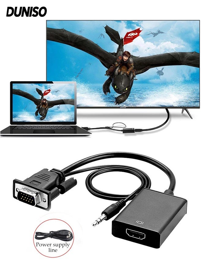 DUNISO VGA to HDMI Converter Adapter，1080P HD TV AV HDTV Audio Converter Adapter with USB Cable，VGA To HDMI Converter Output 1080P HD with Audio Adapter Cable - Image 1