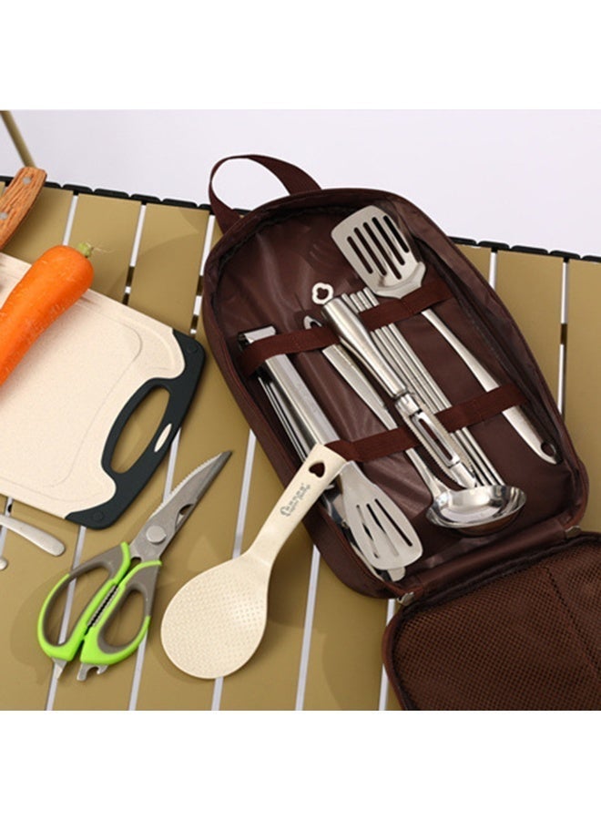 1pcs Ethnic Style Camping Cooking tools Travel Organizer Bag, Portable Barbecue Utensil Storage pocket, outdoor Kitchen tableware storage with handle，For Storing Knives, Forks, Spoons ﻿ - Image 2