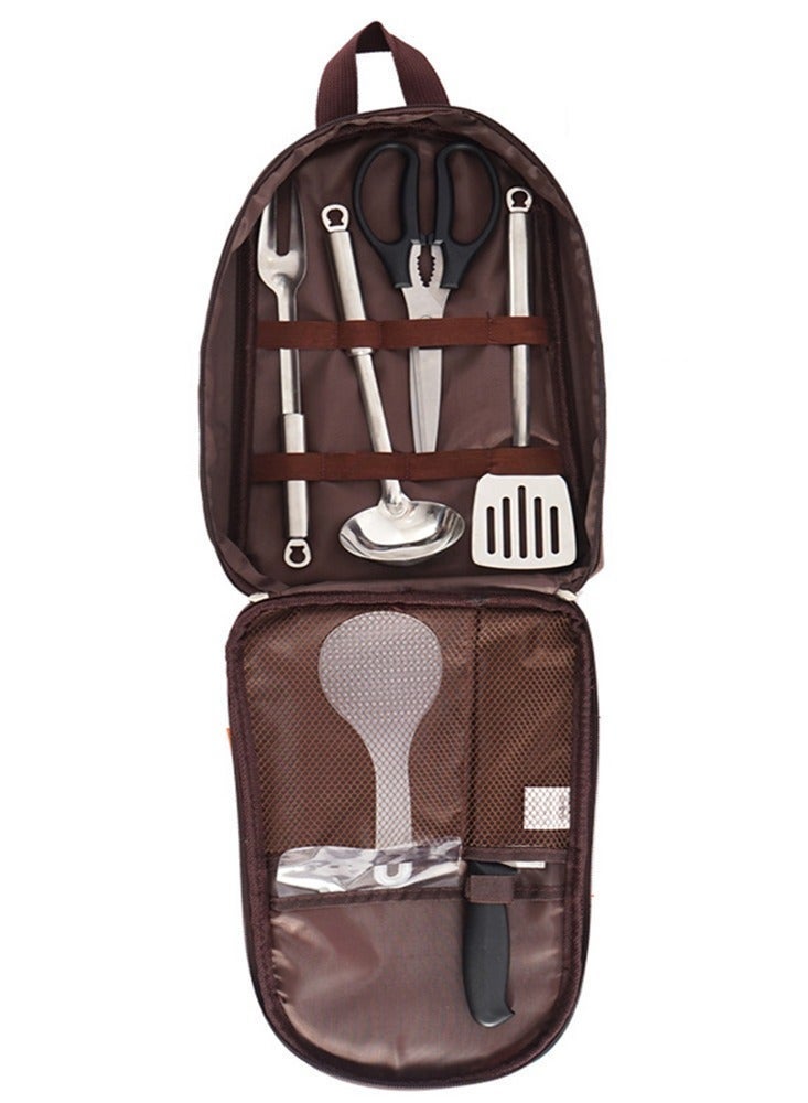 1pcs Ethnic Style Camping Cooking tools Travel Organizer Bag, Portable Barbecue Utensil Storage pocket, outdoor Kitchen tableware storage with handle，For Storing Knives, Forks, Spoons ﻿ - Image 4
