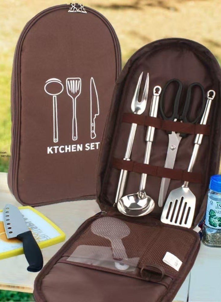 1pcs Ethnic Style Camping Cooking tools Travel Organizer Bag, Portable Barbecue Utensil Storage pocket, outdoor Kitchen tableware storage with handle，For Storing Knives, Forks, Spoons ﻿ - Image 1