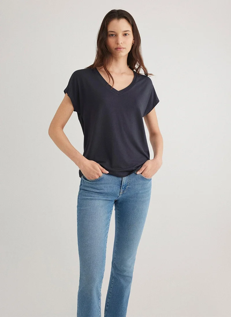 مافي V Neck Blue Basic T-Shirt