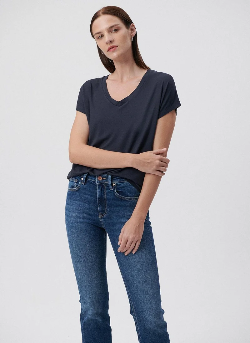 مافي V Neck Blue Basic T-Shirt