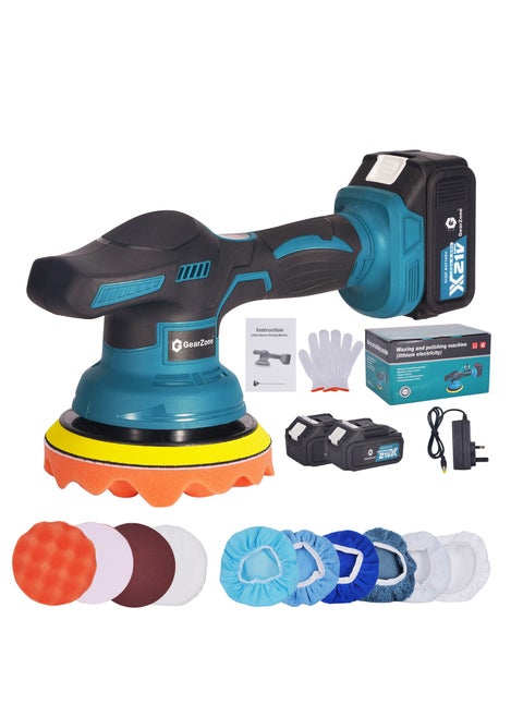 Cordless Car Buffer Polisher, Car Polishing Kit with 21V 2 X 4.0Ah Batteries, Orbital Eccentric Buffers with 8 Variable Speed Up to 6000 RPM, for Car Detailing/Scratch Removing-Blue