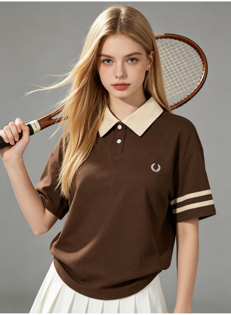 Fred Perry wheat ear LOGO contrast lapel Polo shirt for men and women with retro college style short-sleeved T-shirts for couples. - Image 2