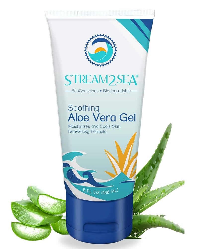 STREAM 2 SEA Soothing Aloe Vera Gel Reef Safe Paraben Free All Natural Underwater Sting and Sunburn Relief After Sun Care for Face and Body Easy to Absorb Hydration Moisturizing Formula 6 Fl oz