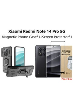 Beauenty 【1+1 Sets】 For Xiaomi Redmi Note 14 Pro 5G/ Xiaomi Poco X7 5G Case  Screen Protector Built Slide Camera Protection Cover Heavy Duty Protective Phone Case with Tempered Glass Screen Protector  - Image 1