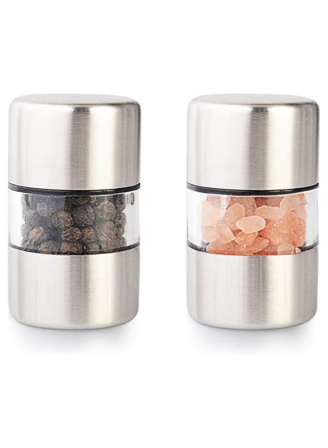 S-TOP Premium Sea Salt and Pepper Grinder Set - Spice Mill with Brushed Stainless Steel, Small Portable Ceramic Salt & Pepper Shakers (2-Pack) - Image 1
