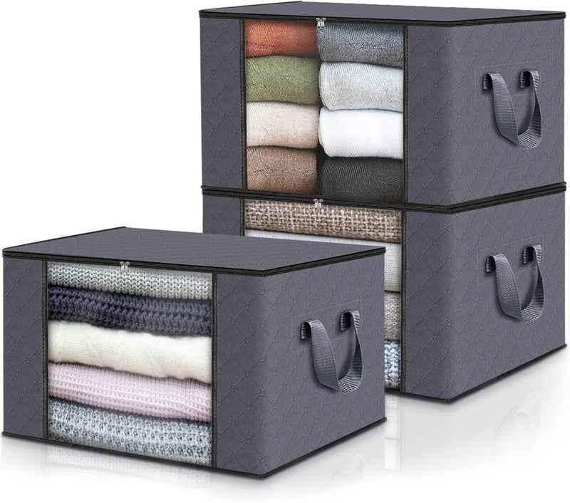 STARFLYER Clothes Storage Foldable Blanket Storage Bags Storage Containers for Organizing Bedroom Closet Clothing Comforter Organization and Storage with Lids and Handle Grey 3 UNDERBED - Image 1
