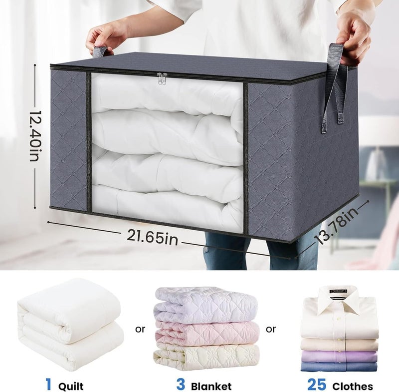 STARFLYER Clothes Storage Foldable Blanket Storage Bags Storage Containers for Organizing Bedroom Closet Clothing Comforter Organization and Storage with Lids and Handle Grey 3 UNDERBED - Image 2