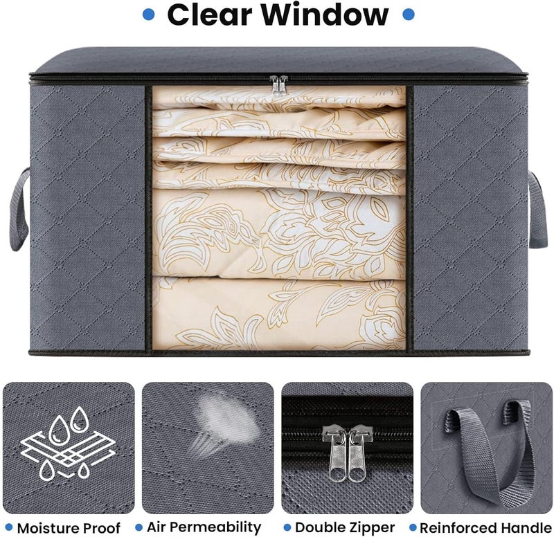 STARFLYER Clothes Storage Foldable Blanket Storage Bags Storage Containers for Organizing Bedroom Closet Clothing Comforter Organization and Storage with Lids and Handle Grey 3 UNDERBED - Image 3