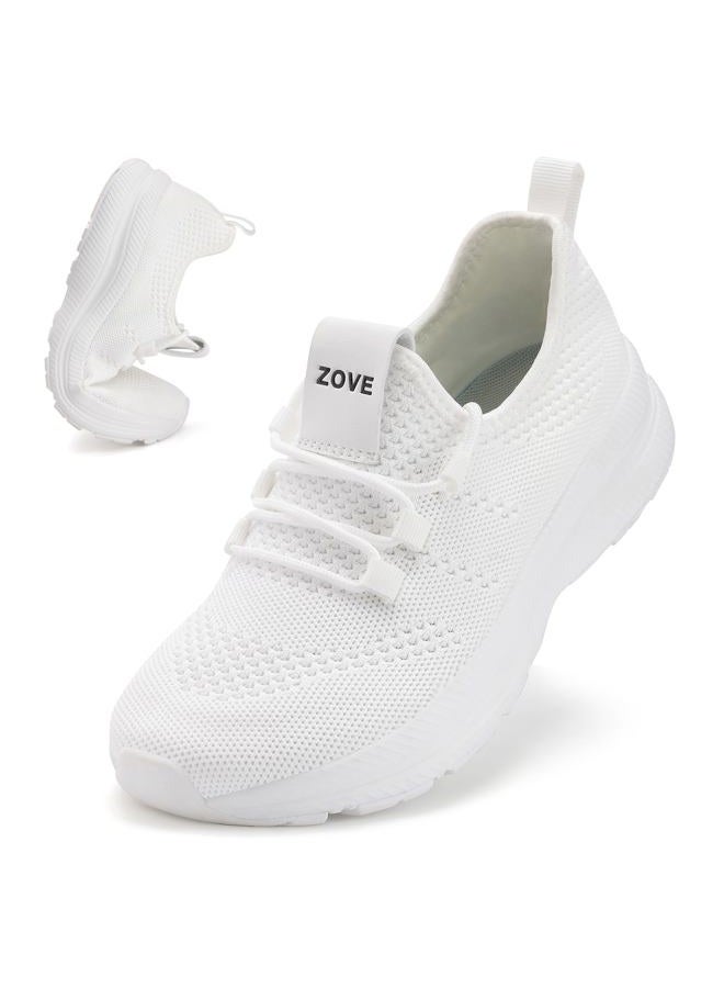 ZOVE أحذية ذات صندوق أصابع واسع للنساء، أحذية رياضية عريضة للغاية، أحذية جري خفيفة الوزن، أحذية تنس غير قابلة للانزلاق، أحذية رياضية قابلة للتنفس، بيضاء بالكامل، 6 - Image 1