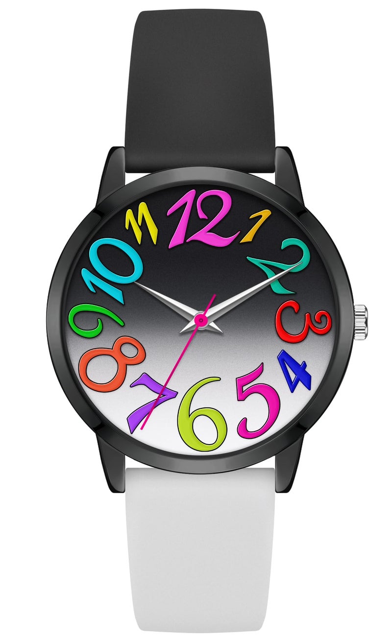 Bisley Women Watch Black and White Patchwork Watch Big Face Easy to Read Waterproof Watch - Image 2