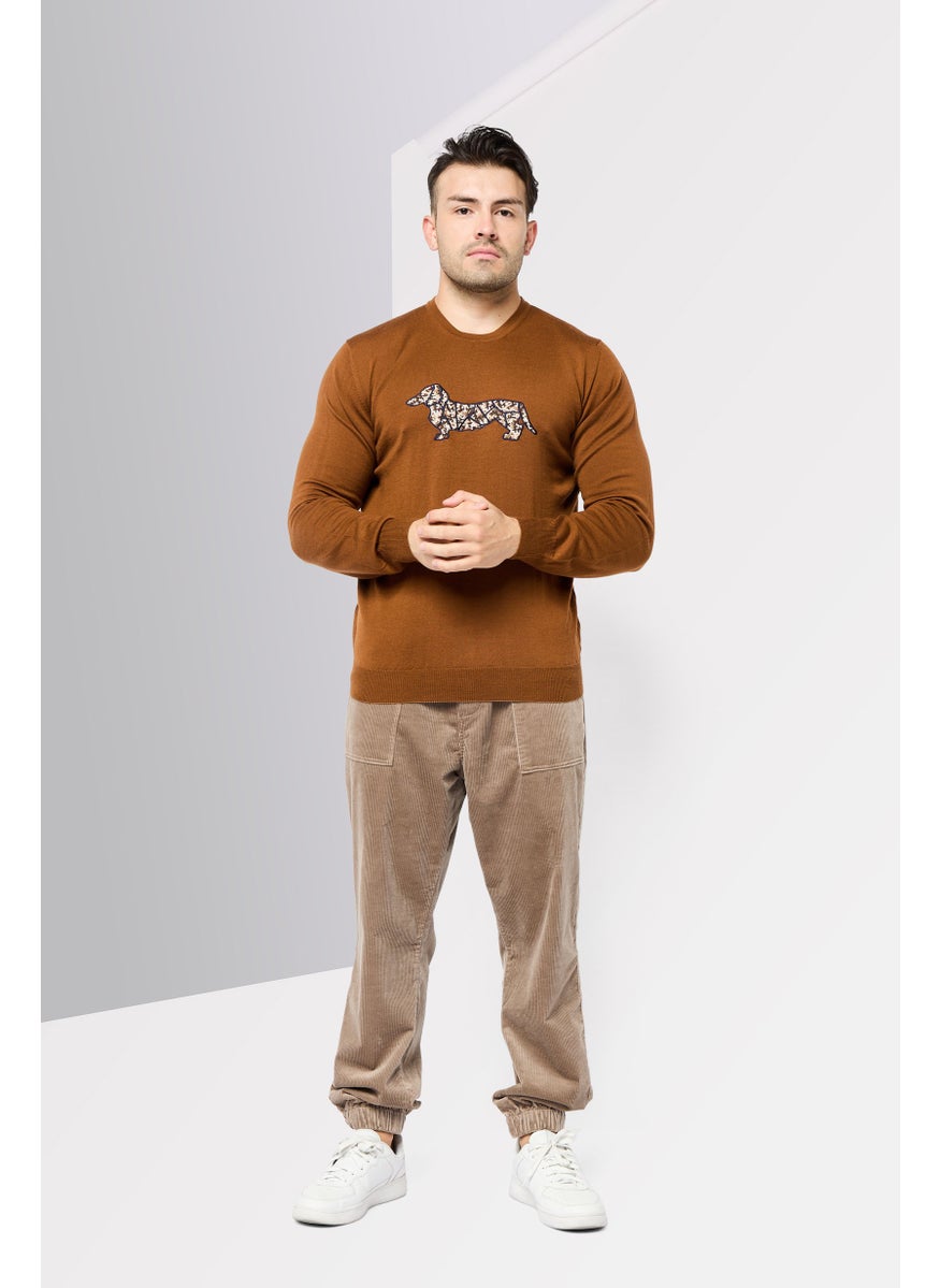 Harmont & Blaine Men Crew Neck Long Sleeve Brand Logo Sweater, Brown  - Image 3