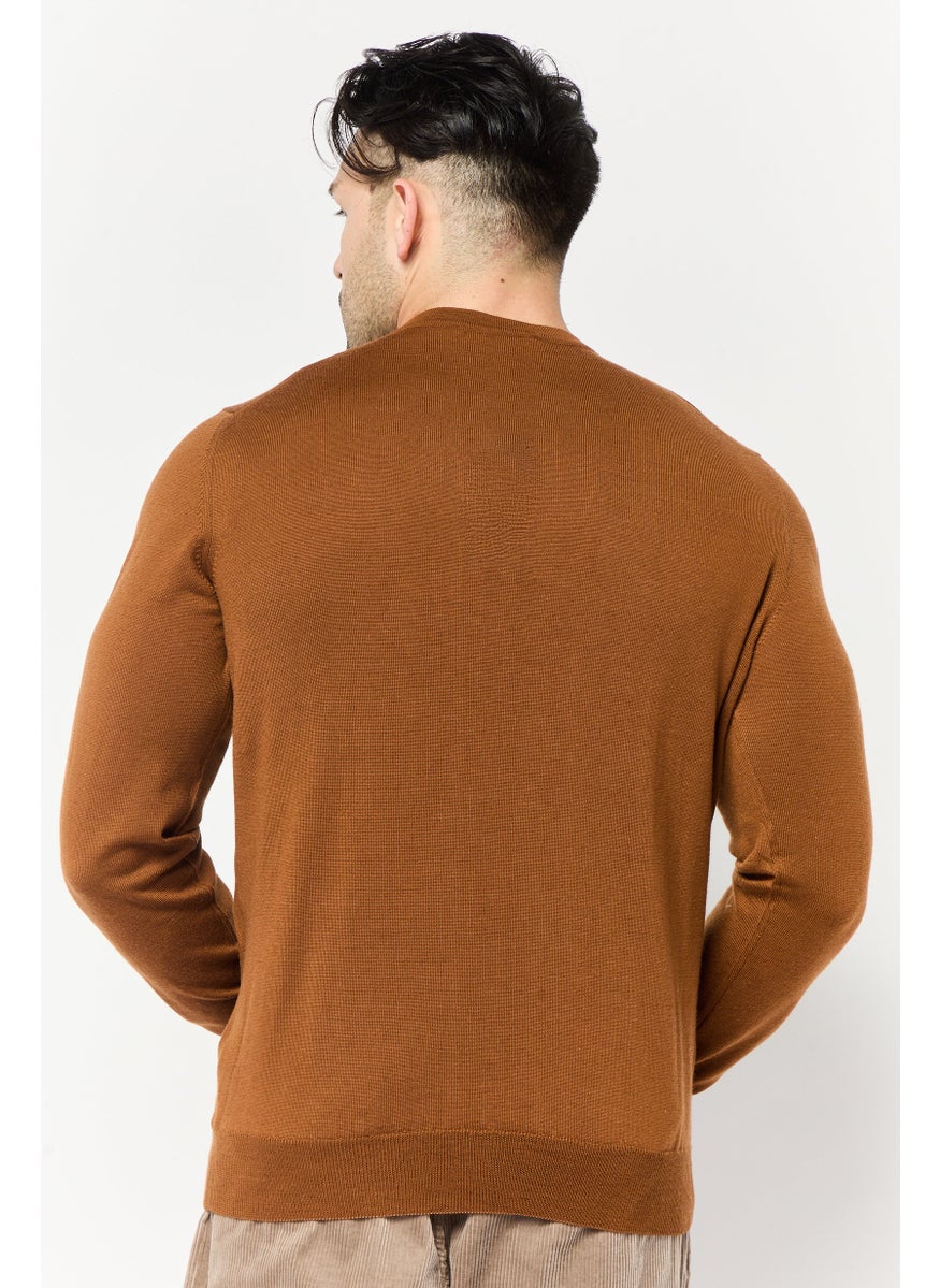 Harmont & Blaine Men Crew Neck Long Sleeve Brand Logo Sweater, Brown  - Image 4