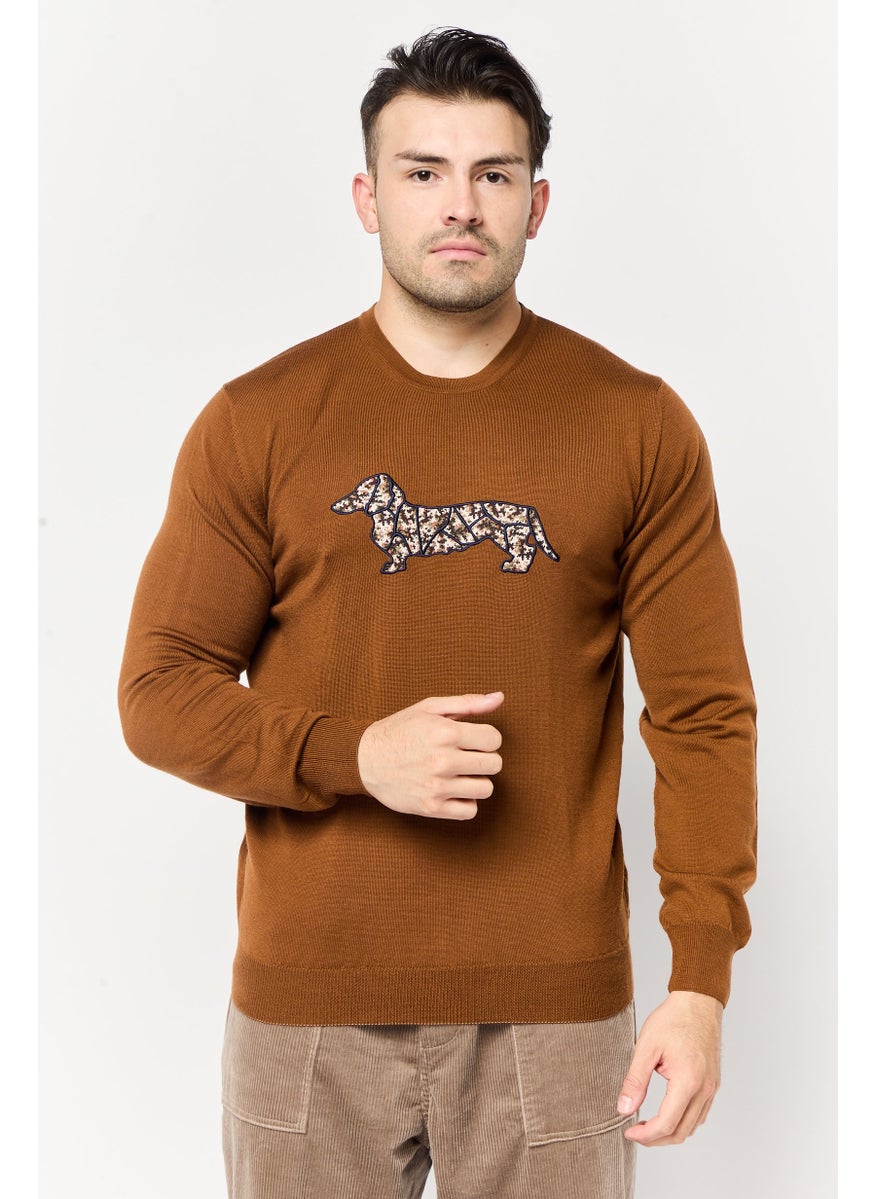 Harmont & Blaine Men Crew Neck Long Sleeve Brand Logo Sweater, Brown  - Image 1