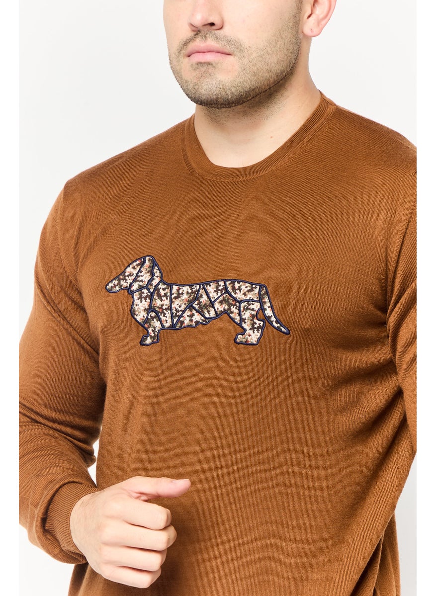 Harmont & Blaine Men Crew Neck Long Sleeve Brand Logo Sweater, Brown  - Image 2