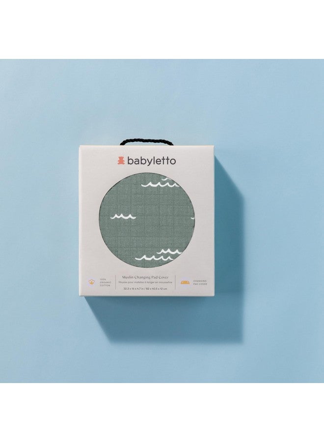 Babyletto 100% Quilted Organic Cotton Changing Pad Cover, GOTS-Certified, Fitted 360°, Ultra-Soft and Breathable Muslin - Ocean Waves - Image 4
