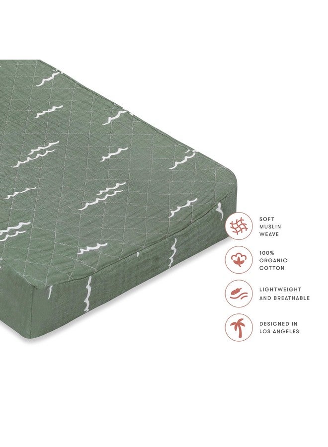 Babyletto 100% Quilted Organic Cotton Changing Pad Cover, GOTS-Certified, Fitted 360°, Ultra-Soft and Breathable Muslin - Ocean Waves - Image 2