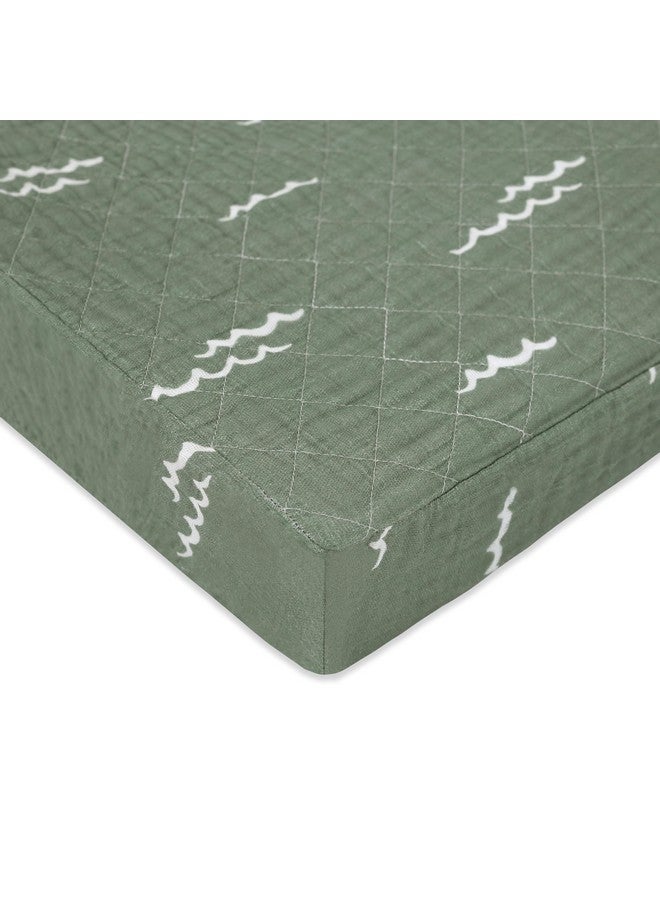 Babyletto 100% Quilted Organic Cotton Changing Pad Cover, GOTS-Certified, Fitted 360°, Ultra-Soft and Breathable Muslin - Ocean Waves - Image 1