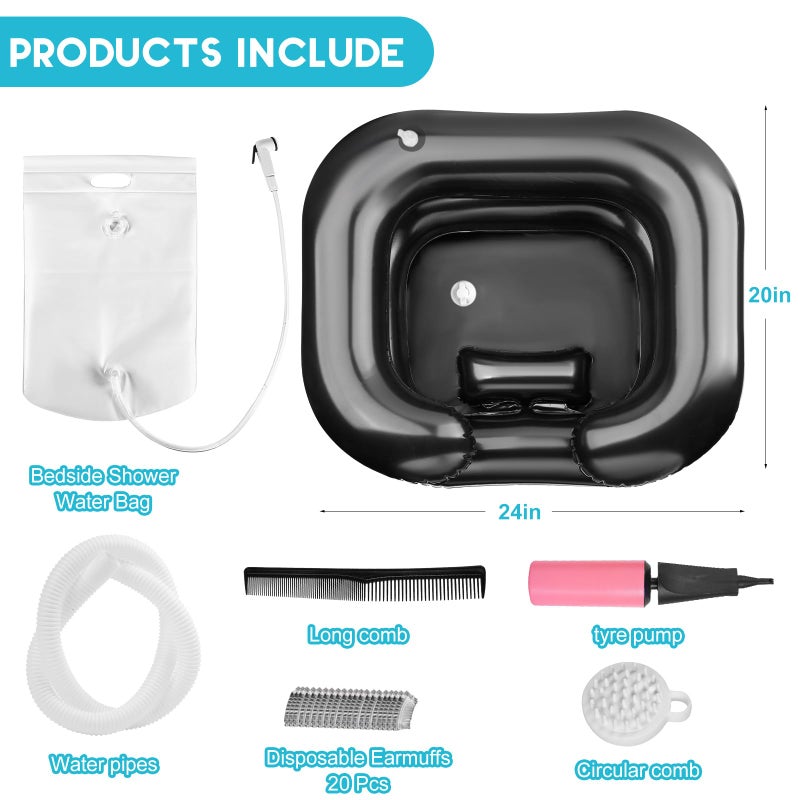 HYLCWTH Inflatable Shampoo Basin, Loc Detox Tub for Dreads, Shampoo Buddy Bowl for Bedridden, Disabled,Injured with 2.5 GL Portable Water Shower Bagï¼ˆBlackï¼‰ - Image 2
