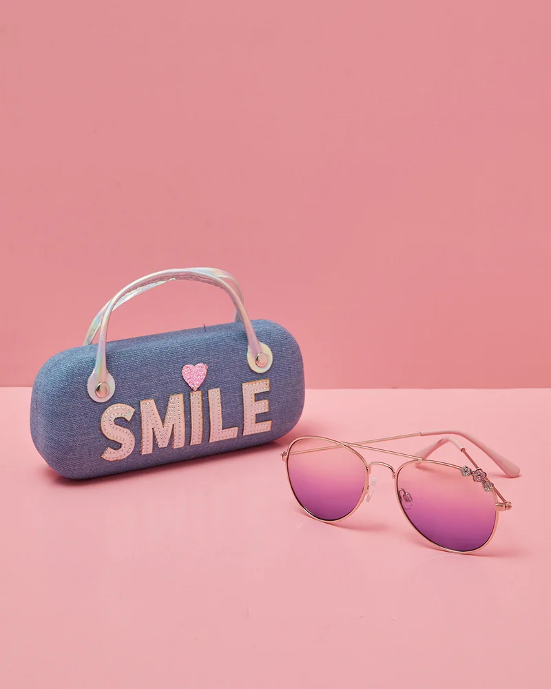 Redtag Girls Aviator Sunglasses With Embellished Case