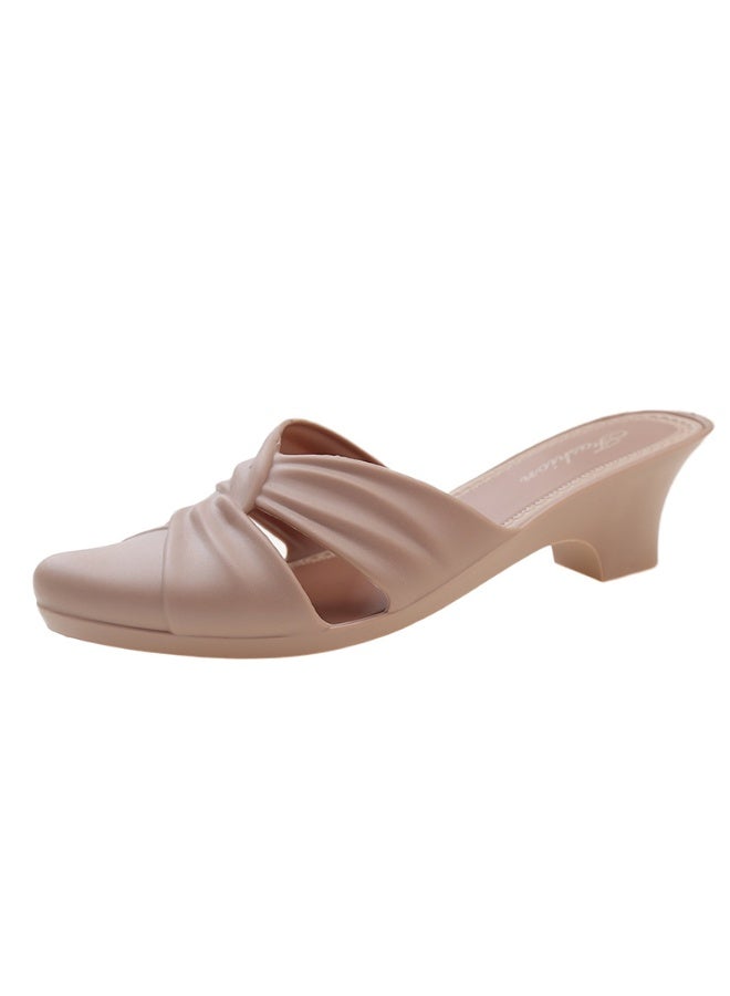 NIBEMINENT Summer Elegant Women Fashion Pointed Toe Half Slippers Woman Comfortable Mid Heel Casual Sandals Lady Office Shoes  - Image 1