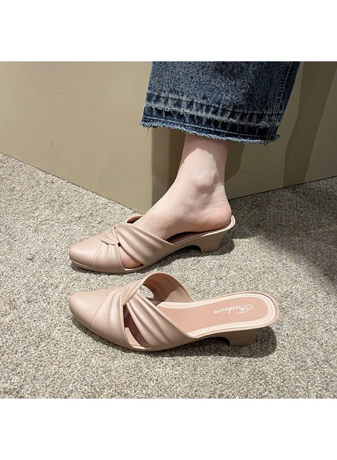NIBEMINENT Summer Elegant Women Fashion Pointed Toe Half Slippers Woman Comfortable Mid Heel Casual Sandals Lady Office Shoes  - Image 2