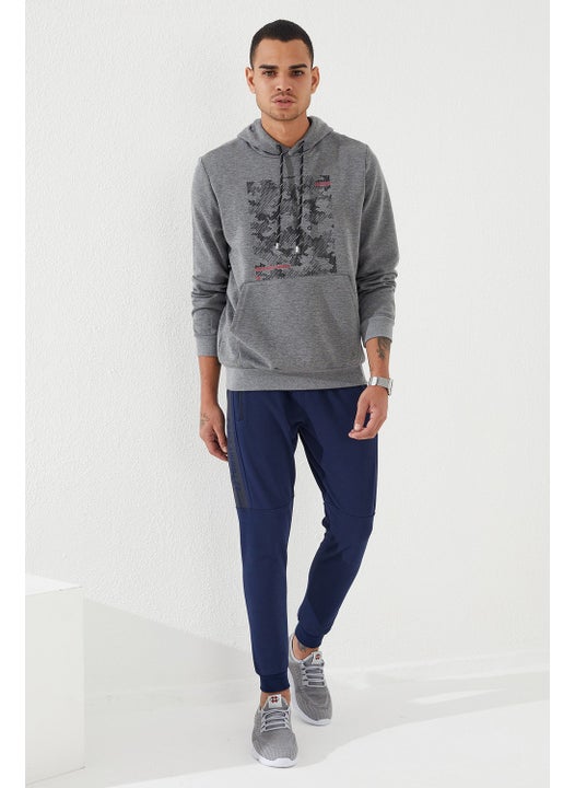 Gray Melange Men's Camouflage Pattern Printed Standard Pattern Hooded SWEATSHIRT-87884
