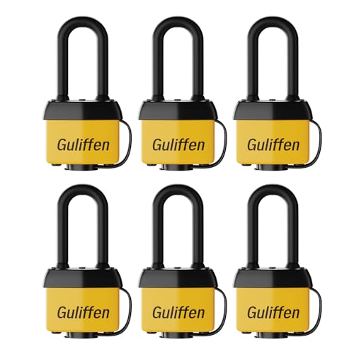 Guliffen Weatherproof Laminated Steel Padlock with Same Key, Outdoor Padlock with Long Shackle for Gate, Fence, Shed,Garage, 6 Pack - Image 1