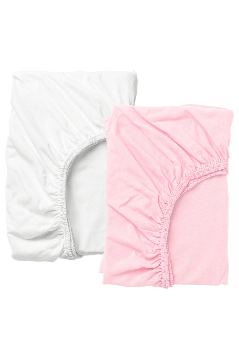 LEN Fitted sheet for cot, white/pink, 60 x 120 cm - Image 1