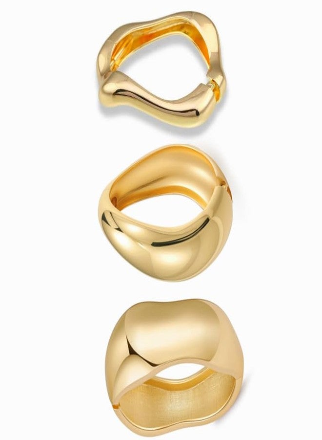 Bowdcvy Gold Bangle Bracelets for Women Trendy Chunky Wide Cuff Stackable Bangles Irregular Minimalist Jewelry Accessories (GOLD-1) - Image 1