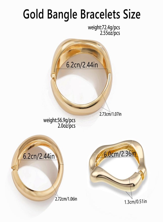 Bowdcvy Gold Bangle Bracelets for Women Trendy Chunky Wide Cuff Stackable Bangles Irregular Minimalist Jewelry Accessories (GOLD-1) - Image 5