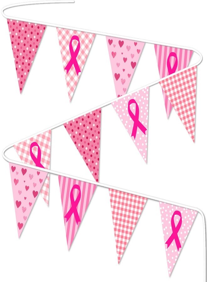 WLWLGLUCK Breast Cancer Pennant Banner for Pink Ribbon Party Indoor and Outdoor Decorations, Breast Cancer Awareness Supplies and Decorations, Fabric Hanging Banner for Breast Cancer Awareness Scene - Image 1