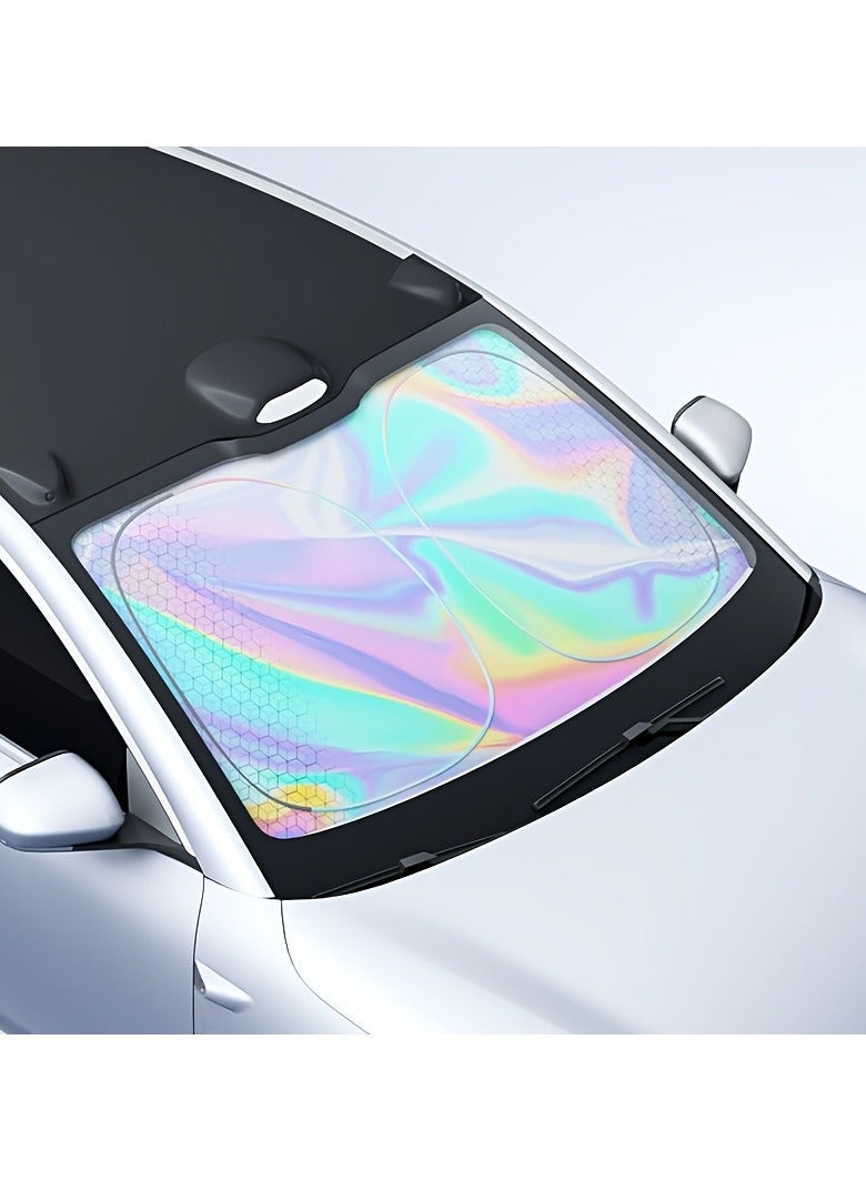 Car Sunshade - Titanium Silver Alloy, 4-Layer UV Protection & Heat Insulation for Windshield, Front/Rear Windows, Laser Design - Image 4