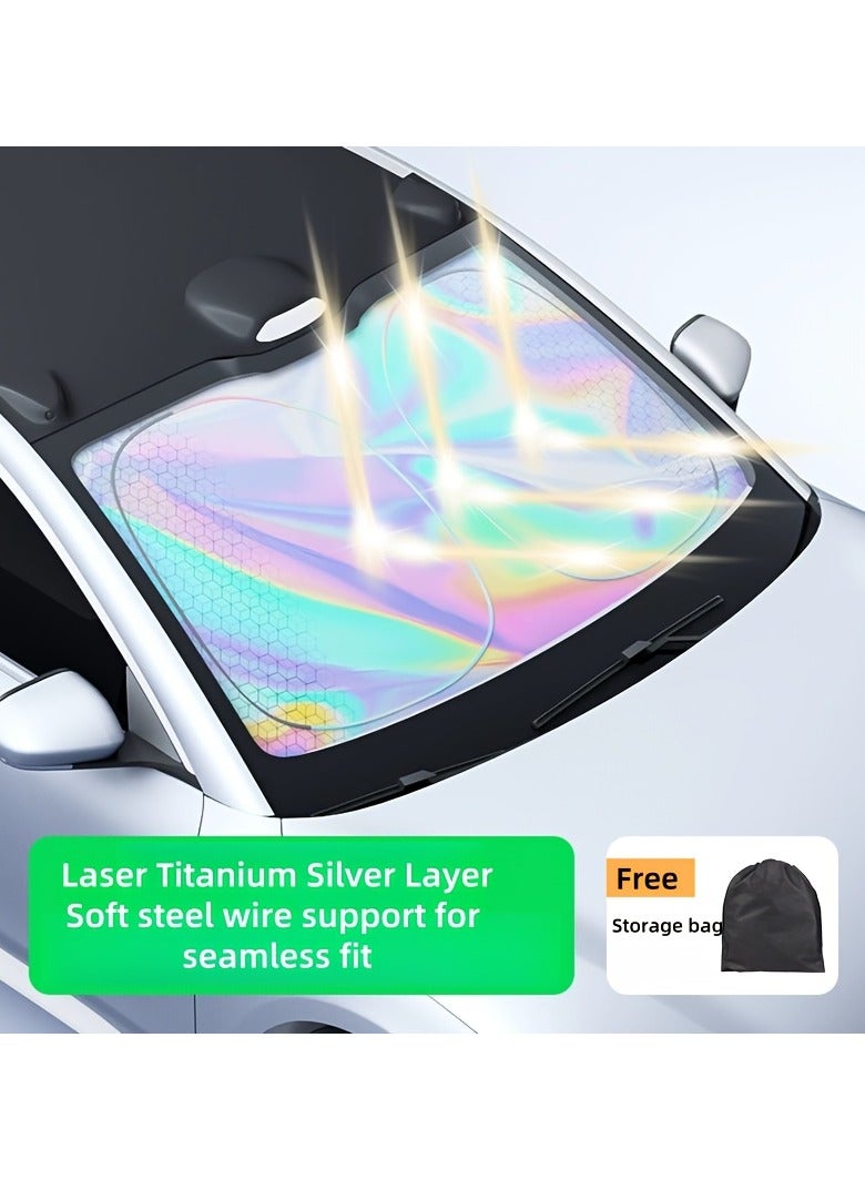 Car Sunshade - Titanium Silver Alloy, 4-Layer UV Protection & Heat Insulation for Windshield, Front/Rear Windows, Laser Design - Image 3