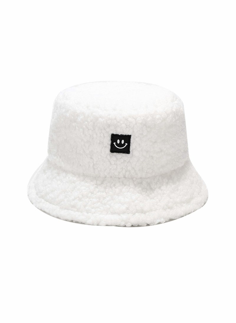 Y&D Women Winter Plush Bucket Hats Vintage Smile Cloche Warm Faux Fur Wool Outdoor Fisherman Caps for Girls 