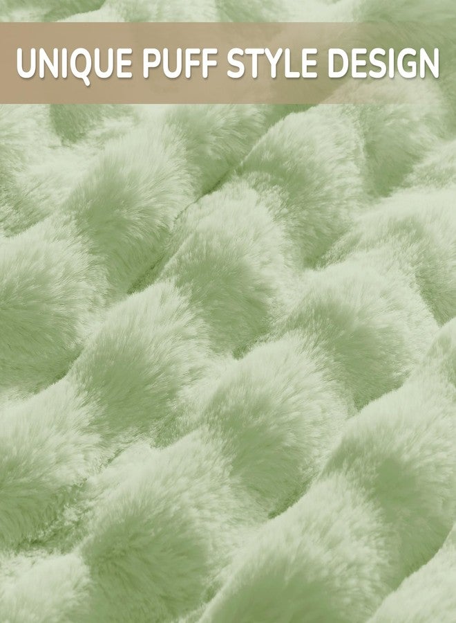 downluxe Queen Comforter Set, Fluffy Comforter Faux Fur Comforter Queen Set, Faux Rabbit Fur Winter Bedding Set with 2 Pillowcases, Light Green - Image 4