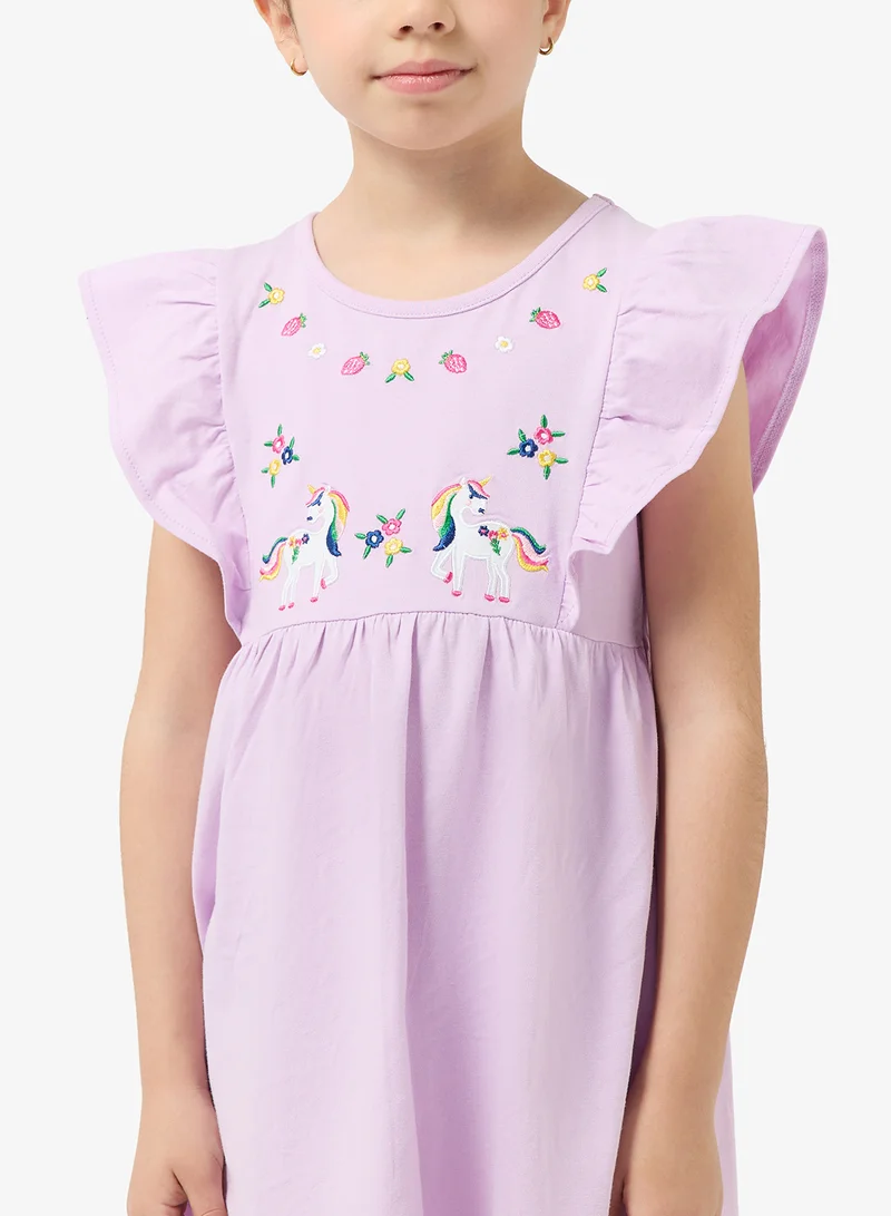 Pinata  Unicorn Embroidered Frill Shoulder Dress for Women | Best Price UAE