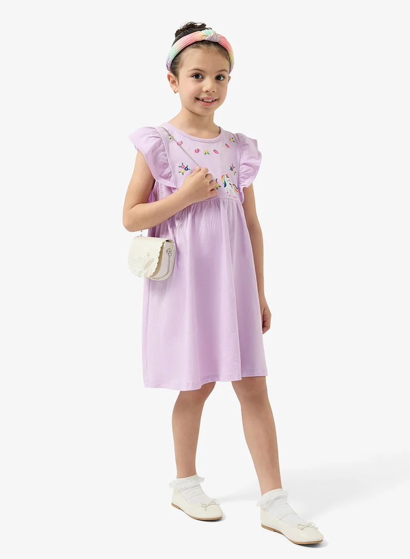 Pinata  Unicorn Embroidered Frill Shoulder Dress for Women | Best Price UAE