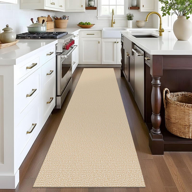 EARTHALL Washable Runner Rug 2x8 Ft Non Slip Runners for Hallways Cotton Rubber Backed Kitchen Runner Braided Indoor Floor Carpet Runners for Entryway, Hallway, Kitchen, Bedroom, Golden Beige/White - Image 5