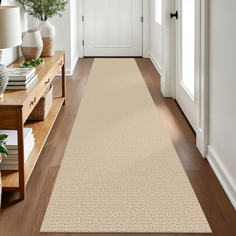 EARTHALL Washable Runner Rug 2x8 Ft Non Slip Runners for Hallways Cotton Rubber Backed Kitchen Runner Braided Indoor Floor Carpet Runners for Entryway, Hallway, Kitchen, Bedroom, Golden Beige/White - Image 1
