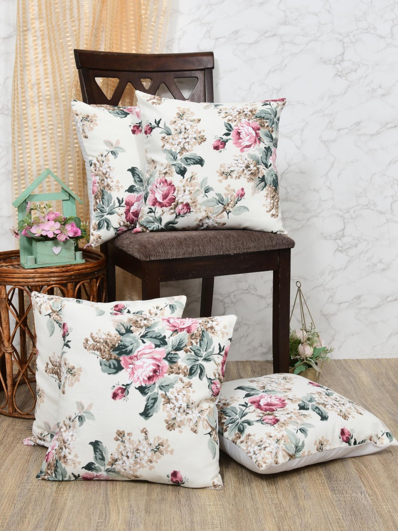 Clasiko Premium Duck Cotton Decorative Throw Cushion Covers for Sofa Living Room ; Set of 5; 20x20 Inches; Vivid Blossom - Image 1