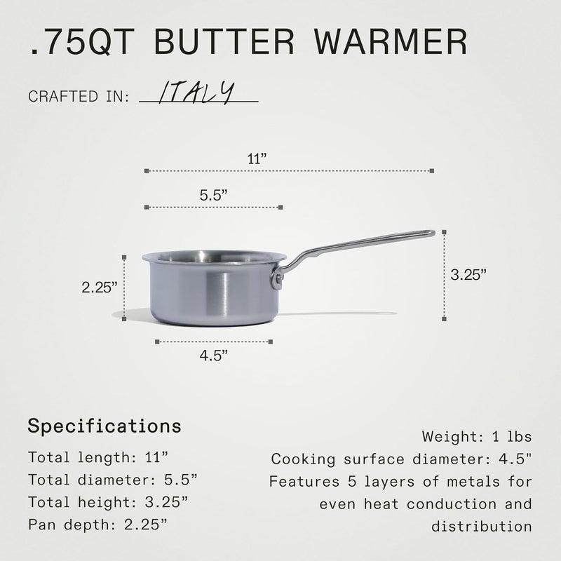 Madein Cookware - 3/4 Quart Stainless Steel Butter Warmer - 5 Ply Stainless Clad - Professional Cookware - Crafted in Italy - Induction Compatible - Image 5